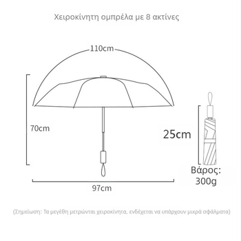Ομπρέλα με πλήρες γραφικό εκτύπωμα (Polyester 190T, Σιδερένιος σκελετός με 8 ακτίνες, Ακτίνα 62 cm ή μεγαλύτερη, Βάρος 680 g)