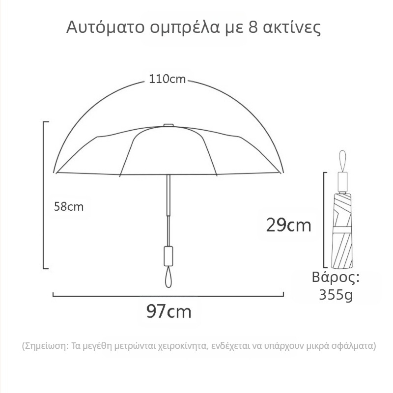 Ομπρέλα με πλήρες γραφικό εκτύπωμα (Polyester 190T, Σιδερένιος σκελετός με 8 ακτίνες, Ακτίνα 62 cm ή μεγαλύτερη, Βάρος 680 g)