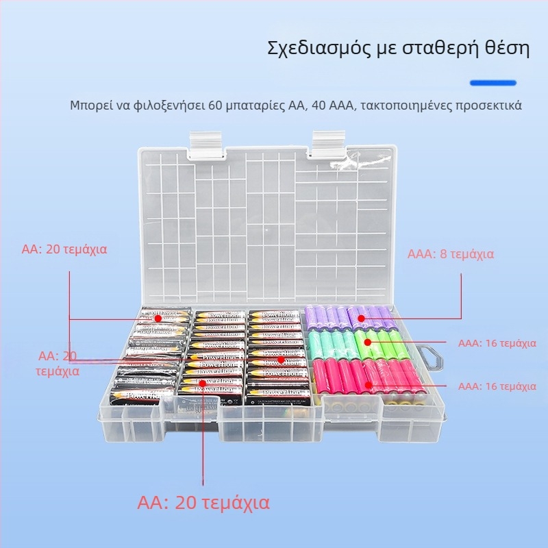 PowerLion θήκη αποθήκευσης μπαταριών με πολλαπλά διαμερίσματα – διαφανής οργανωτής για κυλινδρικές μπαταρίες, ROHS πιστοποιημένη