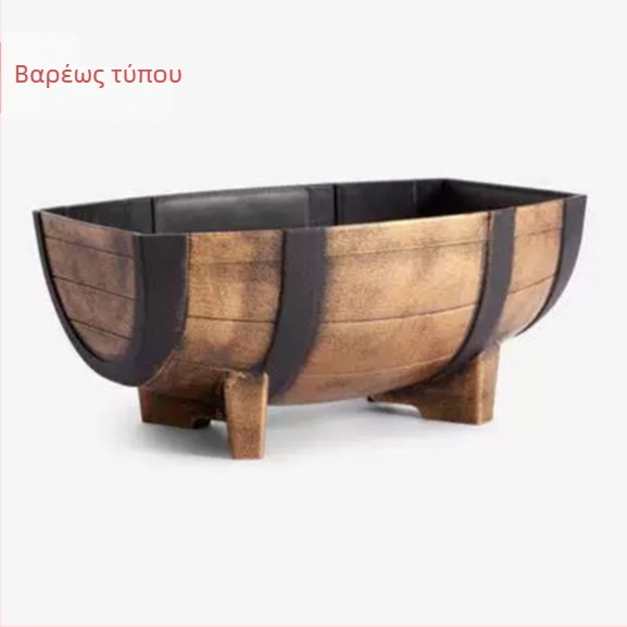 Πλαστικό γλαστράκι σε σχήμα ημι-βαρελιού με σχέδιο ψευδοξύλου για κήπο