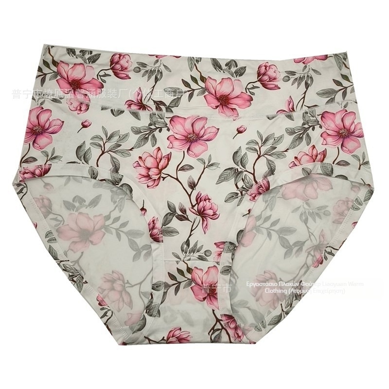 Plus-size εσώρουχο γυναικείο με floral σχέδιο, Milk Silk ύφασμα, ψηλή μέση, ανύψωση γλουτών, διαπνέουσα και γρήγορο στέγνωμα