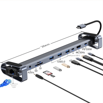 Type-C hub docking station για φορητό υπολογιστή, 10-σε-1, USB-C, 5Gbps, μοντέλο 2212, χωρίς εξωτερική τροφοδοσία