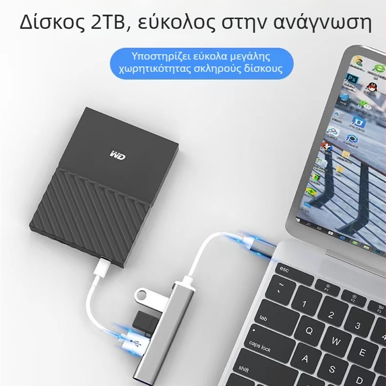 USB-C 4 θύρες USB 3.0 hub, docking station για φορητό υπολογιστή, αλουμινένιο περίβλημα, χωρίς εξωτερική τροφοδοσία