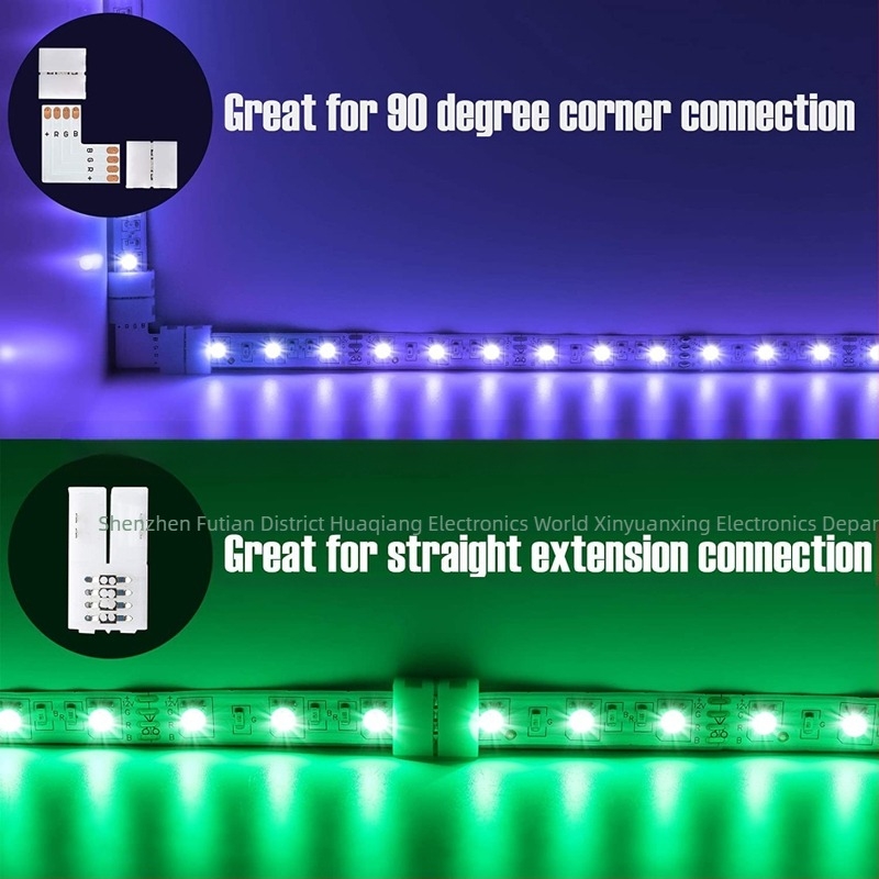 Πλακέτα προσαρμογής PCB για LED ταινία RGB 4‑pin, 10 mm, χωρίς συγκόλληση, κλιπ στερέωσης, γωνιώδες L‑τύπου συνδετήρας