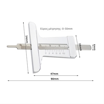 Μετρητής βάθους πέλματος ελαστικού αυτοκινήτου με βερνιέρ μεζούρα, 0–50 мм, ανοξείδωτο ατσάλι