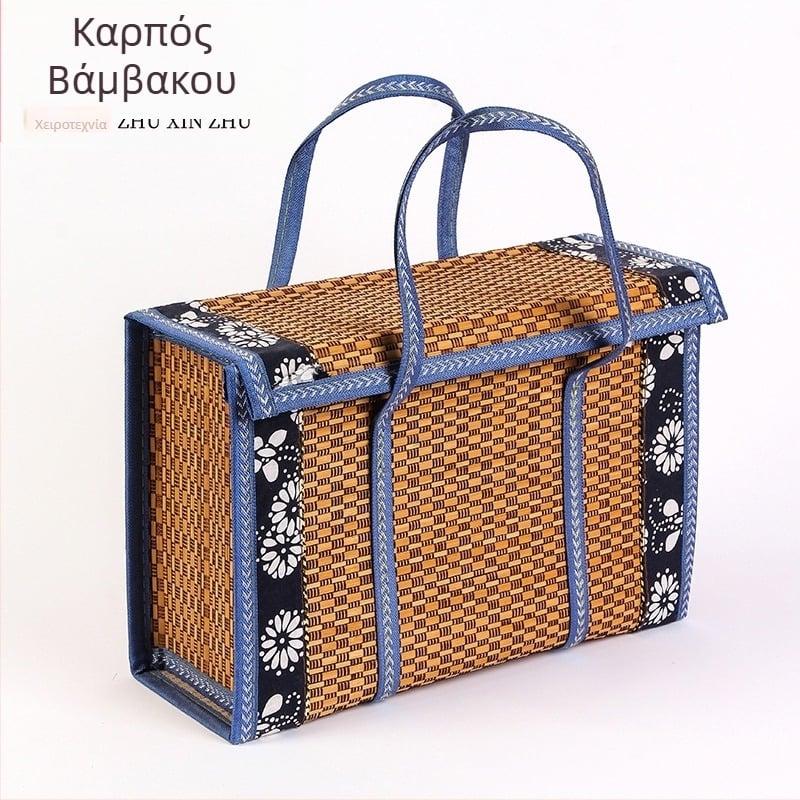 Πτυσσόμενο τετράγωνο καλάθι από μπαμπού με δαντελωτό περίγραμμα για σνακ, ψώνια και φρούτα · προσαρμοζόμενη συσκευασία δώρου