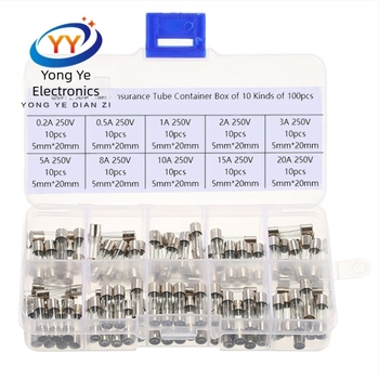 YONGYE γυάλινη ασφάλεια, 0,2A–20A, μεικτό κουτί, 100 τεμάχια