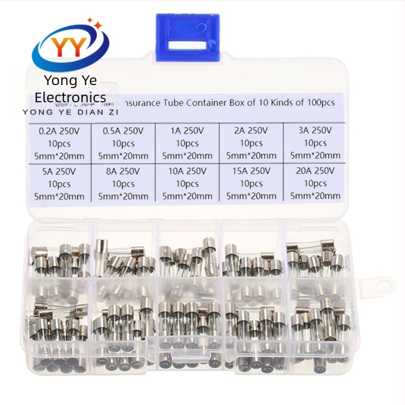 YONGYE γυάλινη ασφάλεια, 0,2A–20A, μεικτό κουτί, 100 τεμάχια