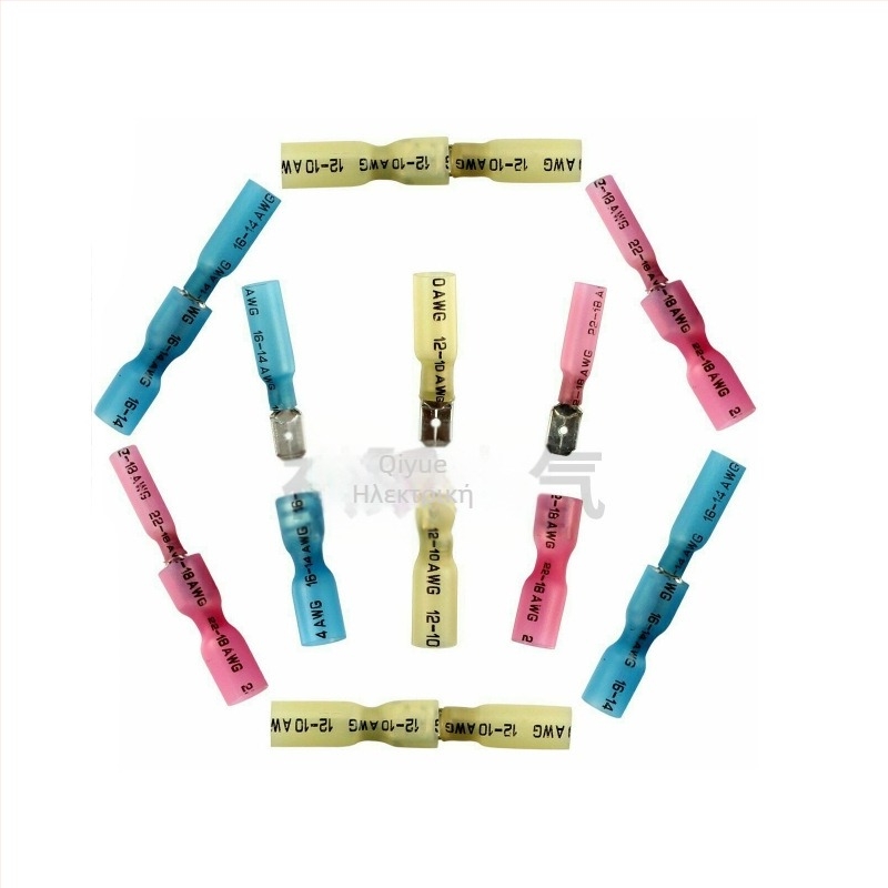 Qiyue Electric 220 τεμάχια πλήρως μονωμένων ακροδεκτών crimpt με αρσενικούς και θηλυκούς συνδετήρες, αδιάβροχο σετ σε κουτί με θερμοσυσκευασμένες σωληνώσεις