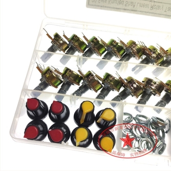 Aemedy μονοπολικός ποτενσιομετρός με επιλέξιμες τιμές αντίστασης 5K/10K/20K/50K/100K και σετ 20 καπάκια για κουμπιά ρύθμισης