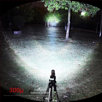 Φακός LED με μπαταρία 1200mAh, 10W, αλουμινένιο σώμα, εμβέλεια 100–200 m, επαναφορτιζόμενος.