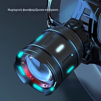 Κεφαλικός LED προβολέας με 360° περιστροφή, 25W, μπαταρία 1200 mAh, εμβέλεια >500 m, χειροκίνητη τροφοδοσία, σώμα από αλουμίνιο