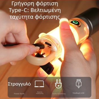 LED φακός με οπτικό ζουμ, επαναφορτιζόμενος, 10W, εμβέλεια έως 500 m, με άγκιστρο