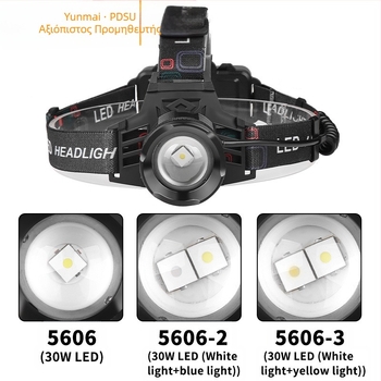 Φακός κεφαλής LED 10W από κράμα αλουμινίου, επαναφορτιζόμενος, μπαταρίες 2x18650 (δεν περιλαμβάνονται), εμβέλεια πάνω από 500 m