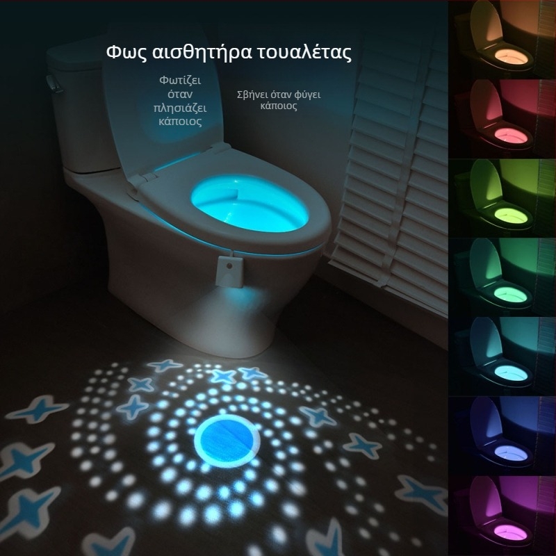 Νυχτερινό φως τουαλέτας με RGB προβολή και σχέδιο αστέρων, κρεμάμενος σχεδιασμός, αισθητήρας κίνησης, μοντέλο F16