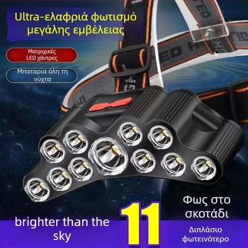 LED κεφαλοφακός USB επαναφορτιζόμενος, εμβέλεια 200 m, αδιάβροχος, 113 g