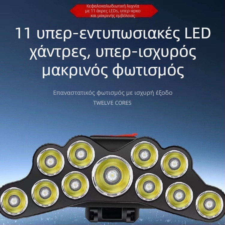 LED κεφαλοφακός USB επαναφορτιζόμενος, εμβέλεια 200 m, αδιάβροχος, 113 g