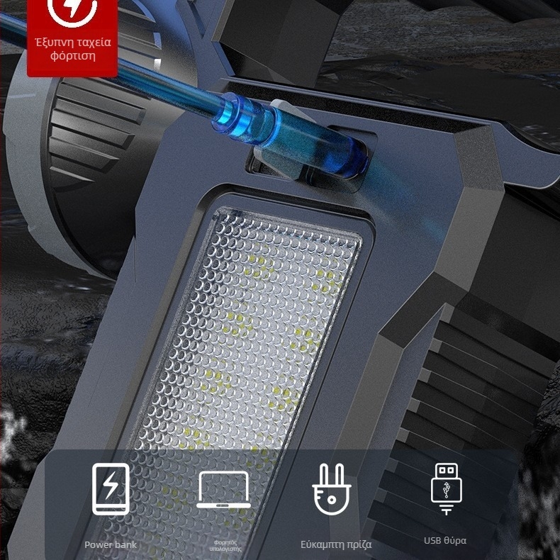 Φακός LED COB χειρός, 10W, ABS σώμα, μπαταρία 1200mAh, εμβέλεια 100-200 m