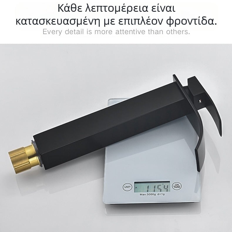 Μαύρη βρύση νιπτήρα με ζεστό και κρύο νερό, βρύση καταρράκτη, σκανδιναβικό στυλ