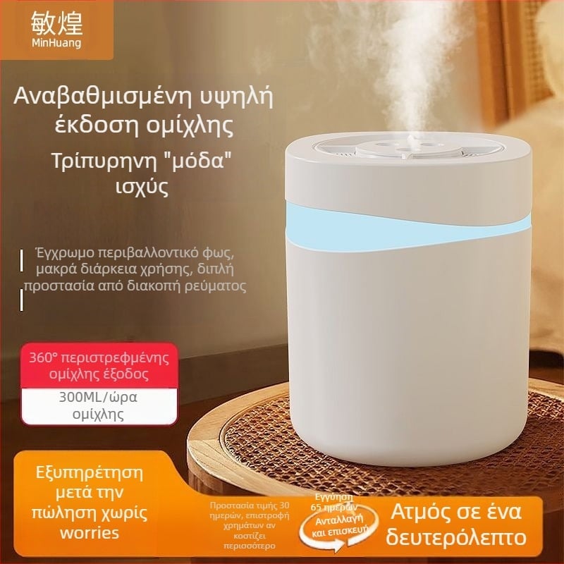 Minhuang HSK USB τροφοδοτούμενος υγραντήρας οικιακής χρήσης, κατάλληλος για χώρους έως 10 τ.μ., δεξαμενή 4.1–6.0 L, 3 εξόδοι ομίχλης