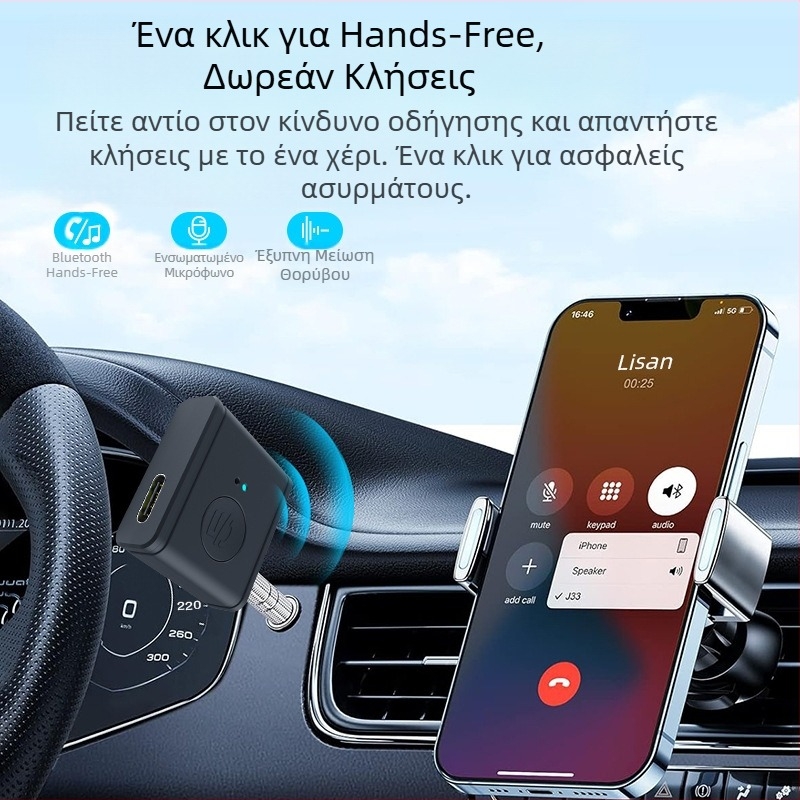 Bluetooth αυτοκινήτου δέκτης/εκπομποιητής με θύρα AUX 3.5 mm, Bluetooth 5.3, Μοντέλο B1, Βάρος 12 g