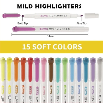 Διπλής κεφαλής επισημαντήρας, σετ 15 τεμαχίων, πλαστικό περίβλημα, συσκευασμένος σε κουτί, με εκτυπωμένο λογότυπο