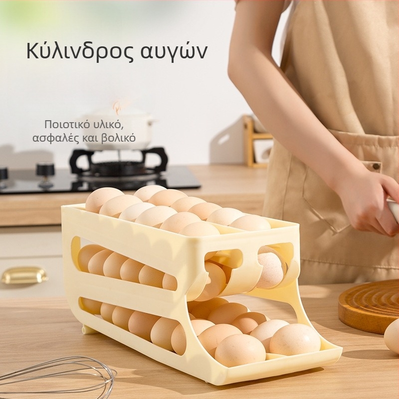 Κουτί αποθήκευσης αυγών με συρόμενα διαμερίσματα, τρία επίπεδα, διπλή σειρά, πλαστικό, για πάγκο κουζίνας