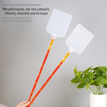 Σκούπα για μύγες με μακρύ κοντάρι από μπαμπού, απλός σχεδιασμός για οικιακή χρήση; Υλικό: μπαμπού; Στόχοι: μύγες, κατσαρίδες, κουνούπια; Μη τοξικό.