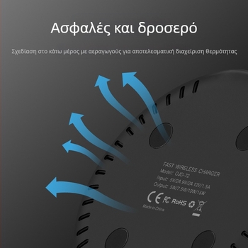 Ασύρματος φορτιστής για smartphones Apple και Huawei, επιτραπέζιος κυκλικός σχεδιασμός, 15W, QC3.0, μη μαγνητική φόρτιση