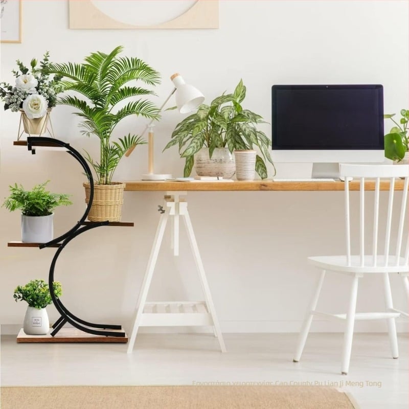 4-επίπεδη εσωτερική ξύλινη βάση φυτών με σχήμα S | μετακινούμενη | ξύλο/μπαμπού