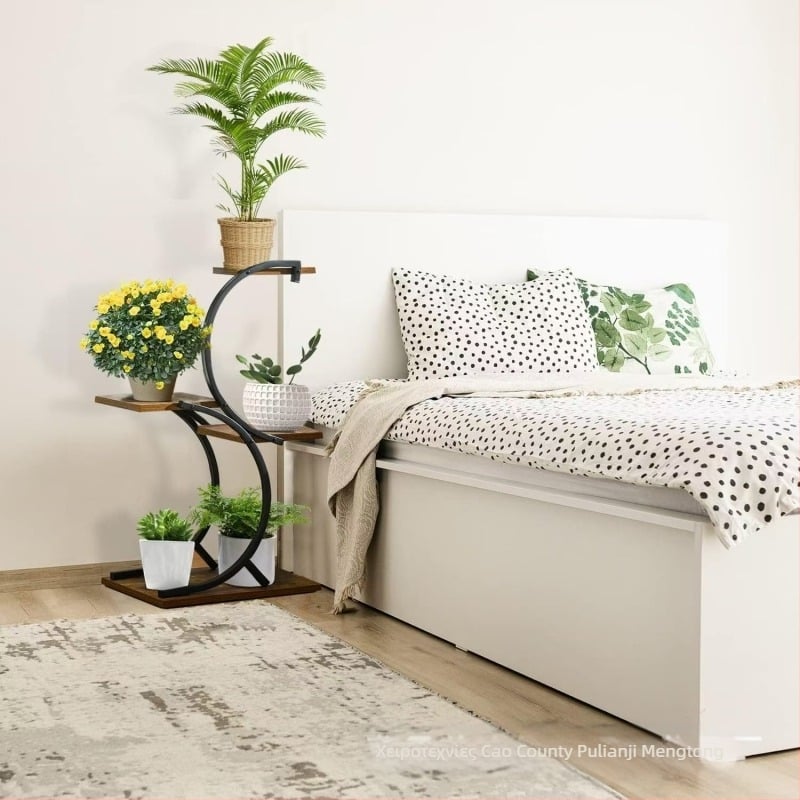 4-επίπεδη εσωτερική ξύλινη βάση φυτών με σχήμα S | μετακινούμενη | ξύλο/μπαμπού