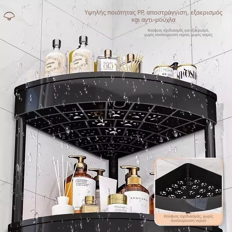 Τριών επιπέδων περιστρεφόμενο πλαστικό ράφι αποθήκευσης, τρίγωνο γωνιακό ράφι
