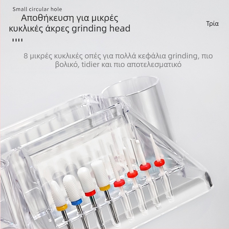 Chusha Κουτί Αποθήκευσης Εργαλείων Νυχιών με Αποθήκευση Κεφαλής Λείανσης από Βολφράμιο Ατσάλι και Διαφανές Επιτραπέζιο Εκθετήριο – 1 Τεμάχιο