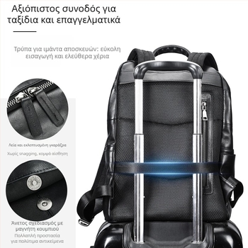 Ανδρικό σακίδιο από γνήσιο δέρμα - Αντικλοπή, πρώτο στρώμα βοδινού δέρματος, θήκη για φορητό, καμπύλοι ιμάντες ώμου, επιχειρηματικά ταξίδια