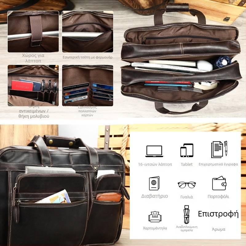 Επαγγελματικό χαρτοφυλάκιο από γνήσιο δέρμα, κορυφαίο στρώμα βοδινού δέρματος, ανθεκτικό στη φθορά, επένδυση πολυεστέρα-βαμβάκι, για επιχειρήσεις