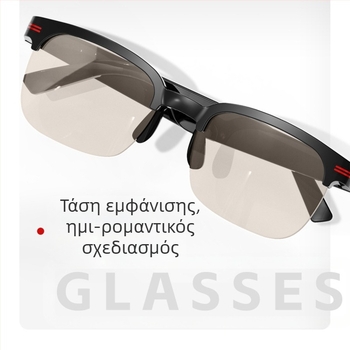 GS200 έξυπνα γυαλιά Bluetooth με κατευθυνόμενο ήχο — έλεγχος αφής, μπαταρία 150 mAh, υλικό PC+ABS, ασύρματη εμβέλεια 5–10 m, δυνατότητες: κλήσεις και μουσική