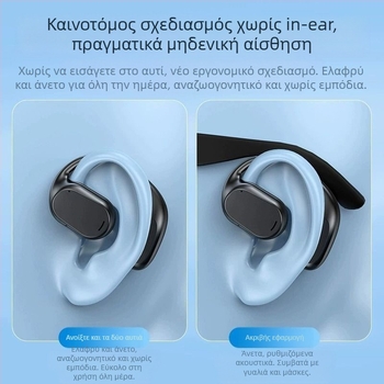 Ασύρματα ακουστικά αγωγής οστών – ανοικτό αυτί, κρεμαστό σχέδιο γύρω από το αυτί, Bluetooth 5.3, εμβέλεια 10 μ., αυτονομία >8 ώρες
