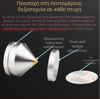Αλουμινένια πόδια για ηχεία και εξοπλισμό ήχου με αντιδονητικές βάσεις (υλικό: κράμα αλουμινίου; εφαρμογή: ηχεία, CD-παίκτης, ενισχυτές; λειτουργία: απορρόφηση κραδασμών)
