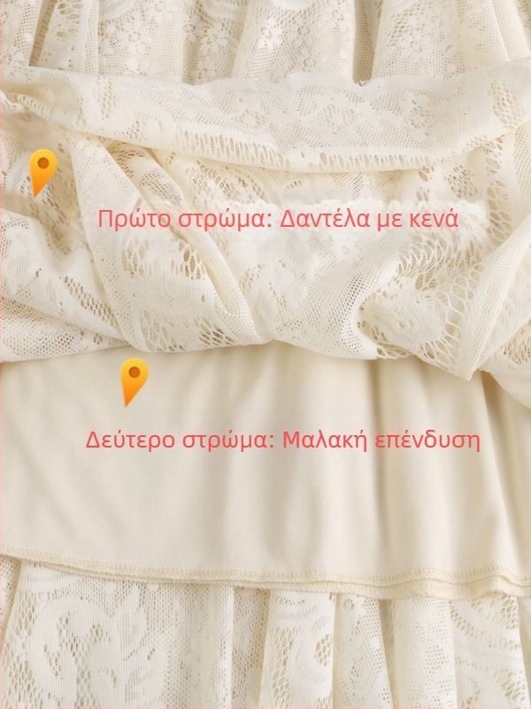Α-γραμμής μίντι φούστα από πολυεστέρα, ψηλή μέση, διάτρητη δαντέλα crochet με 3D μοτίβο, κλασικό ρετρό στυλ λογοτεχνίας και τέχνης
