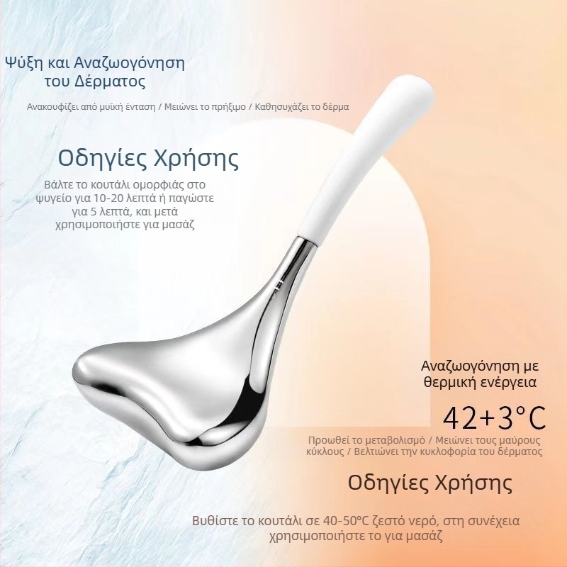 Ανοξείδωτο ατσάλι – μπάλα μασάζ προσώπου με πάγο και κουτάλι πάγου, εργαλείο ομορφιάς, χειροκίνητο μασάζ, στυλ μασάζ, για οικιακή χρήση και σαλόνι ομορφιάς