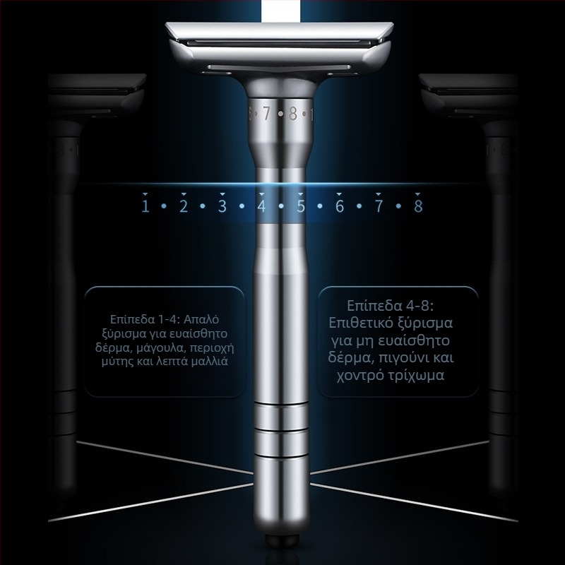 Χειροκίνητο ξυριστικό Tide, διπλής όψεως ανοξείδωτες λεπίδες, 8 στάδια ευκρινισμού, σετ 5 λεπίδων