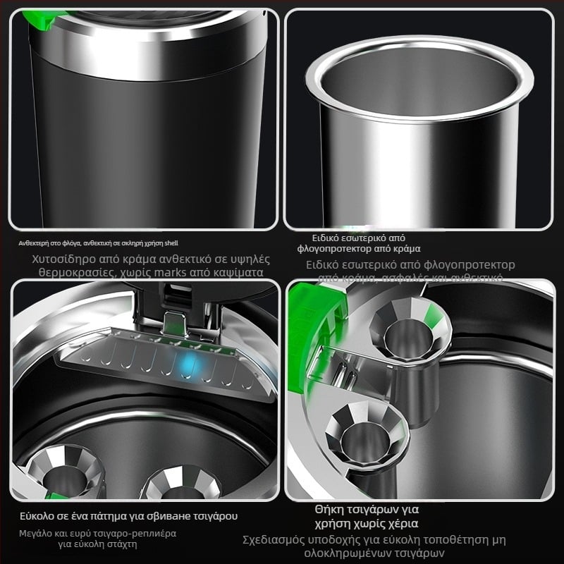 Τασάκι αυτοκινήτου με φωτισμό, άνοιγμα με πάτημα ενός κουμπιού, φωτεινό και φορητό, καθολικό μοντέλο; υλικό: πλαστικό; διαδικασία κατασκευής: έγχυση; βάρος: 0.2