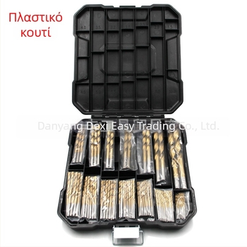 Σετ 99 σπειροειδών τρυπανιών με τιτανιωμένο επίχρισμα για ξυλουργικές εργασίες, σε πλαστικό κουτί