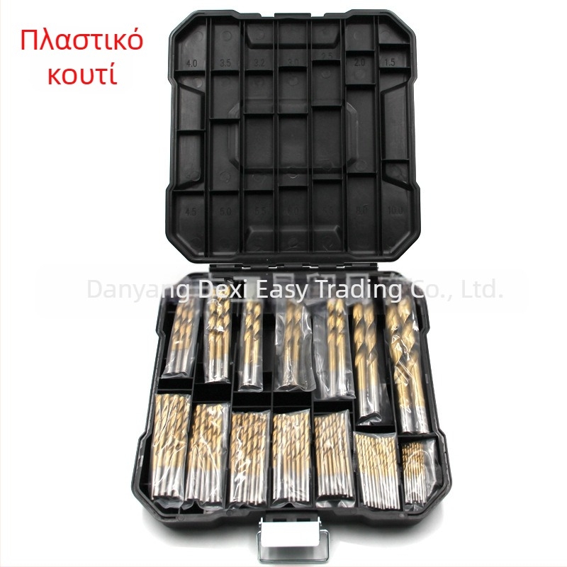 Σετ 99 σπειροειδών τρυπανιών με τιτανιωμένο επίχρισμα για ξυλουργικές εργασίες, σε πλαστικό κουτί