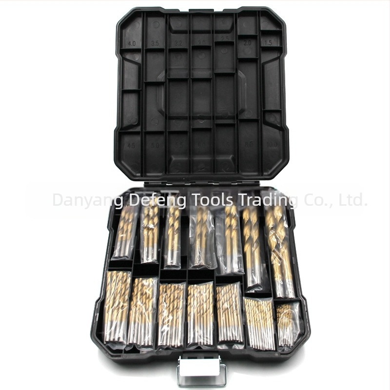 Σετ 99 σπειροειδών τρυπανιών με τιτανιωμένο επίχρισμα για ξυλουργικές εργασίες, σε πλαστικό κουτί