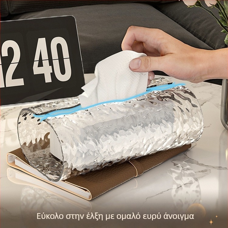 Κουτί χαρτοπετσέτων με μοτίβο κυμάτων νερού – Πλαστικό, Αδιάβροχο, Με δυνατότητα ανάσυρσης χαρτοπετσέτας, Στυλ Light Luxury, Μοντέλο 1