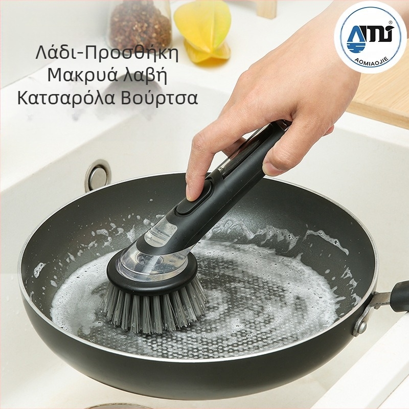 Βούρτσα κουζίνας για κατσαρόλες με μακριά λαβή, πολυλειτουργική με παχιά κεφαλή καθαρισμού; υλικό: PET συστραμμένο σύρμα καθαρισμού; βάρος 0.05 kg