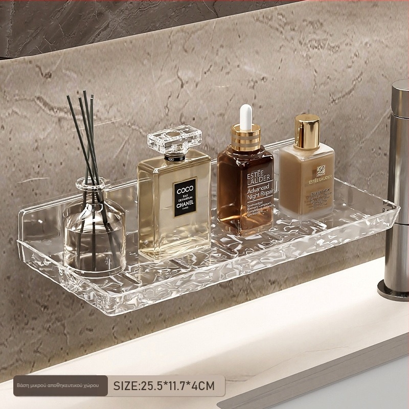 Ράφι αποθήκευσης για νιπτήρα και βρύση - πλαστικό, 1 επίπεδο, αντοχή 5 kg, επιτοίχιο, στιλ φωτεινό πολυτελείας