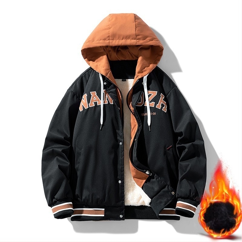 Ανδρικό μπουφάν με κουκούλα, χιπ-χοπ στυλ, με ψηλό γιακά, φαρδιά γραμμή, πολυεστέρας, διαπνέον και ανθεκτικό στη φθορά, φθινόπωρο