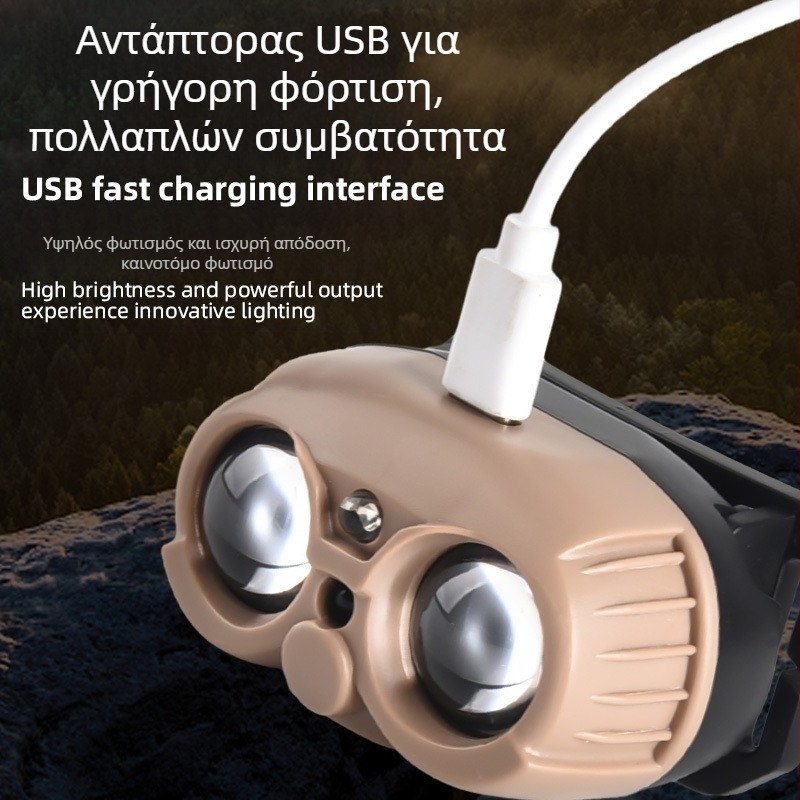 LED κεφαλόφως με αισθητήρα και USB φόρτιση, 3W, μπαταρία 400mAh, φορητό υπαίθριο φως για νυχτερινό ψάρεμα και τρέξιμο